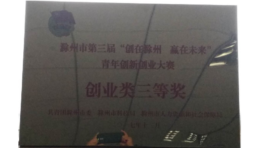 滁州市第三届“创在滁州 赢在未来”青年创新创业大赛创业类三等奖